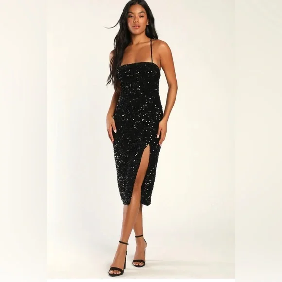 Lulus | Dresses | Born To Shimmer Black Velvet Sequin Lace Up Midi Dress | Poshmark Lulus | Dresses | Born To Shimmer Black Velvet Sequin Lace Up Midi Dress | Poshmark